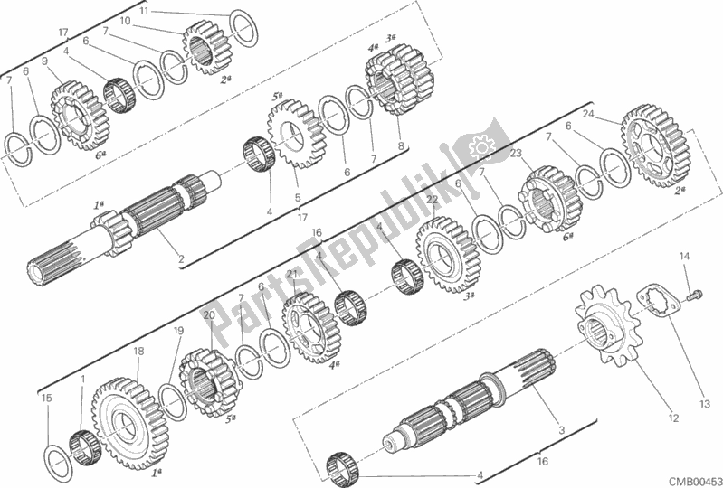 All parts for the Gear Box of the Ducati Scrambler Urban Enduro Thailand USA 803 2016